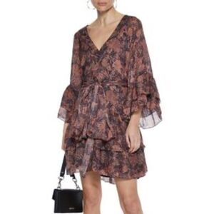 IRO Vanille Layered Floral-print Crepe Mini Dress boho designer size 6